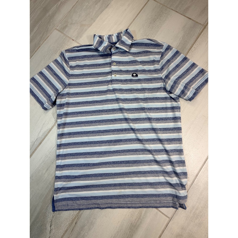 Johnnie-O Mens Lake Striped Performance Polo Shirt Blue White JMPO4220 Size M